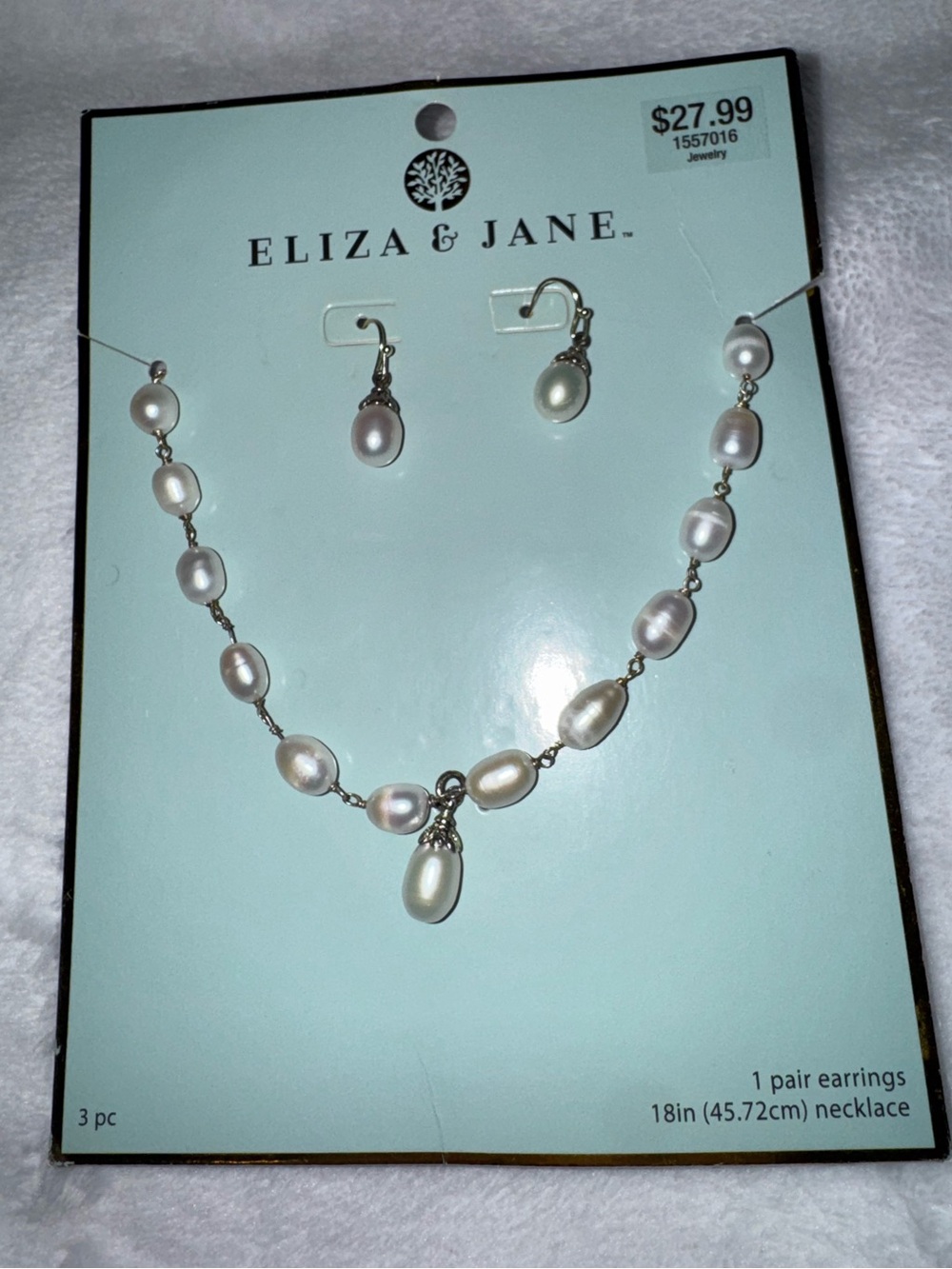 White Pearl Drop Necklace and Earrings